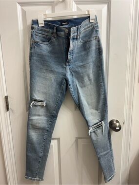 Express Women's Skinny High Rise Light Wash Distressed Jeans - Conscious Edit 6